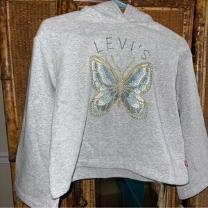 Levi's Kids Light Gray Hoodie with Blue and Gold Butterfly